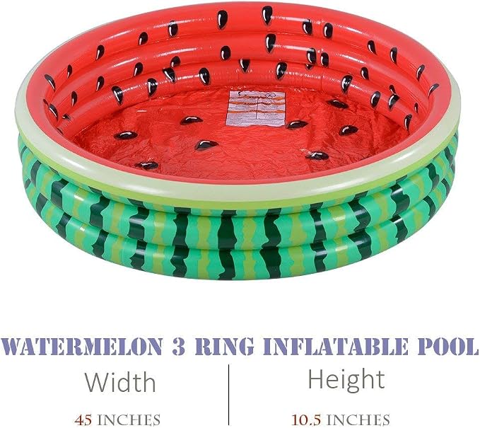 Kiddie Pool, 45" and 60" Watermelon 3 Ring Inflatable Pool for Kids, Inflatable Swimming Pool (2 Pack), Ideal Water Pool in Summer