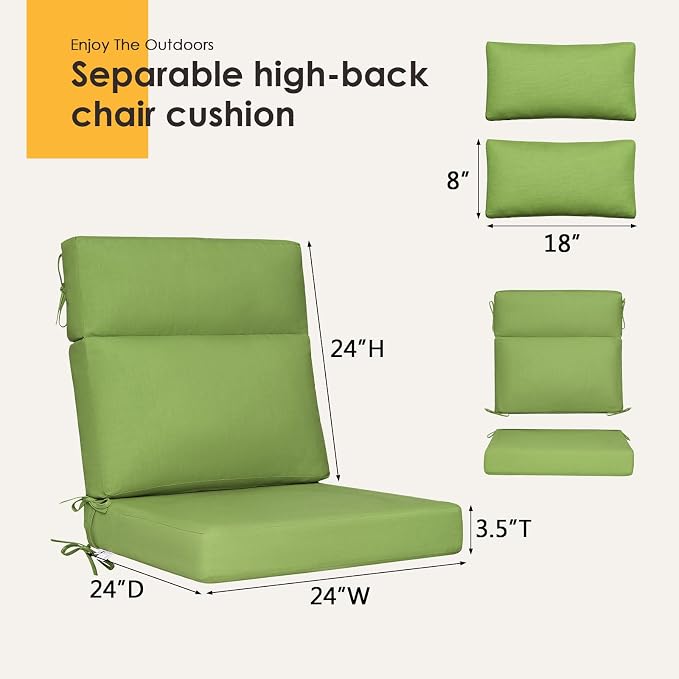 Sunbrella Outdoor High Back Chair Cushion, 2 Pack 48 x 24 inches Patio Chair Cushions Water Repellent Rocking Cushions Indoor Furniture Seat Pad with 2 Pillows, Canvas Ginkgo