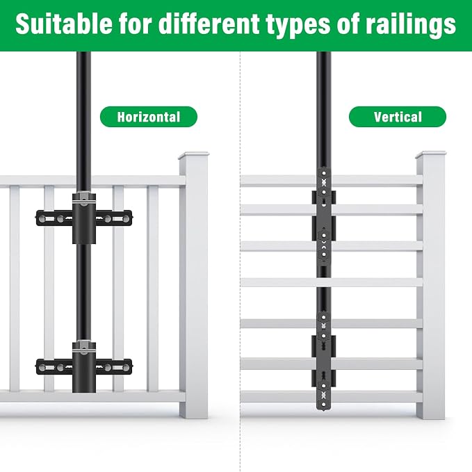 Heavy Duty Deck Railing Umbrella Holder, Adjustable Patio Umbrella Stand for 1-2 Inch Poles, Secure & Sturdy Railing Mount, Maximizes Deck Space