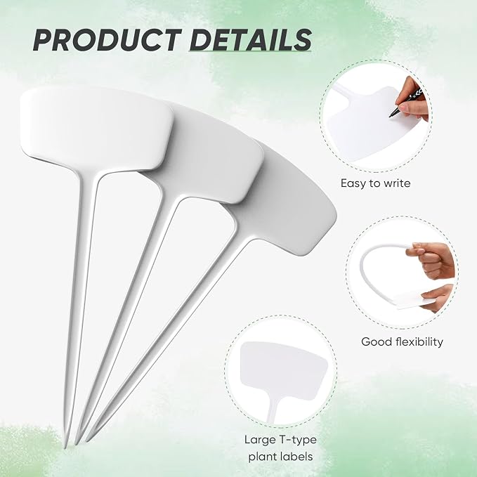 Colingmill 50 Pcs 14.2 Inch Plastic Plant Labels Tags T Type Plant Markers with Pen for Outdoor Indoor Garden Pot Herbs Flowers Vegetable(White)
