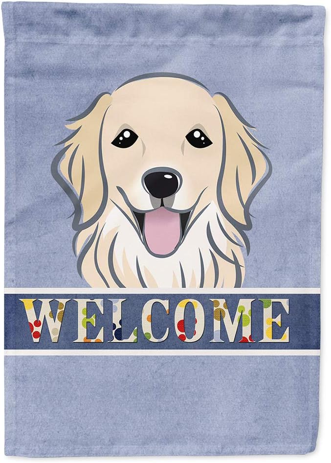 Caroline's Treasures BB1391CHF Golden Retriever Welcome House Flag, Blue Large Porch Sleeve Pole Decorative Outside Yard Banner Artwork Wall Hanging, Polyester, House Size, Multicolor