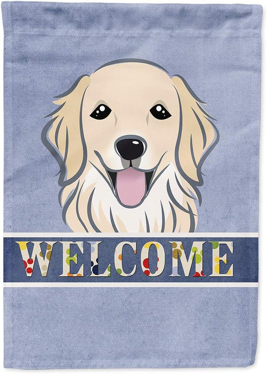 Caroline's Treasures BB1391CHF Golden Retriever Welcome House Flag, Blue Large Porch Sleeve Pole Decorative Outside Yard Banner Artwork Wall Hanging, Polyester, House Size, Multicolor