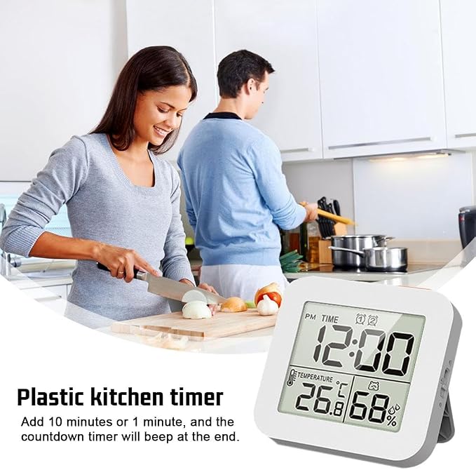 Waterproof Shower Clock, Digital Shower Timer Bathroom Clock with Alarm, LCD Screen Thermometer Hygrometer Clock Bathroom, Kitchen, Toilet