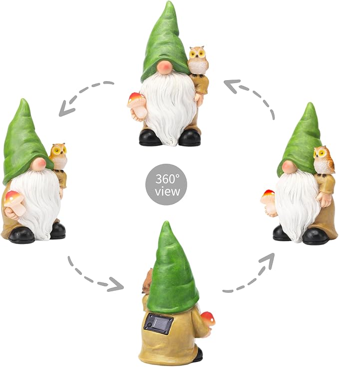 Garden Gnome Outdoor Decoration Solar Gnomes Statue with Owl LED Lights,Terrace Courtyard Lawn Patio Porch Fall Decoration Halloween Christmas Housewarming Gift for Mom Woman