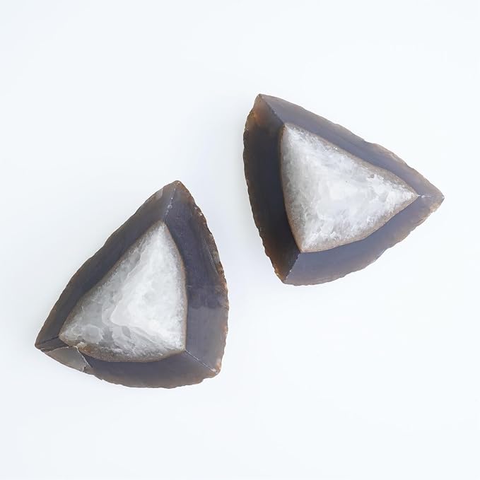 Natural Agate Geode Bookends - 4 to 5 lb Heavy Duty Rock Crystal Stone Book Ends for Shelves, with Rubber Bumpers, Decorative Book Holders for Home Office