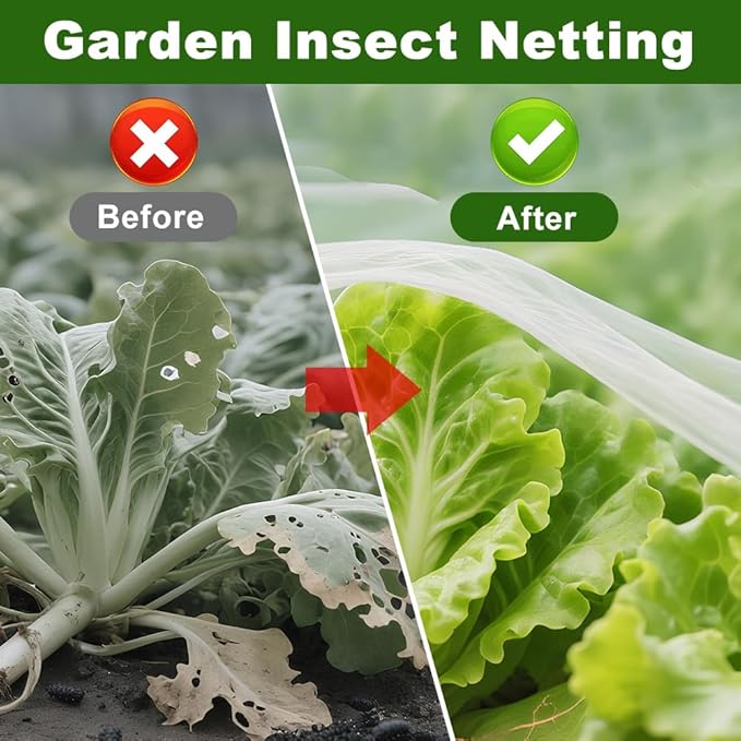 Agfabric Garden Netting 8.2'x9.8' Insect Pest Barrier Netting for Garden Protection,Plant Cover Row Cover Mesh Netting for Vegetables Fruit Trees and Plants,White