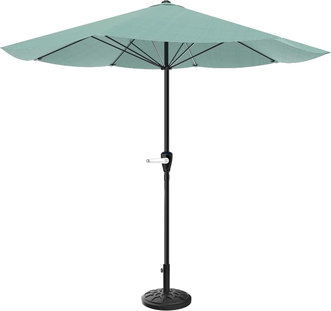 Pure Garden Patio Umbrella with Stand 9 Ft Easy Crank Sun Shade with 19lb Weighted Base for Deck, Yard, Outdoor Furniture, or Pool (Dusty Green)