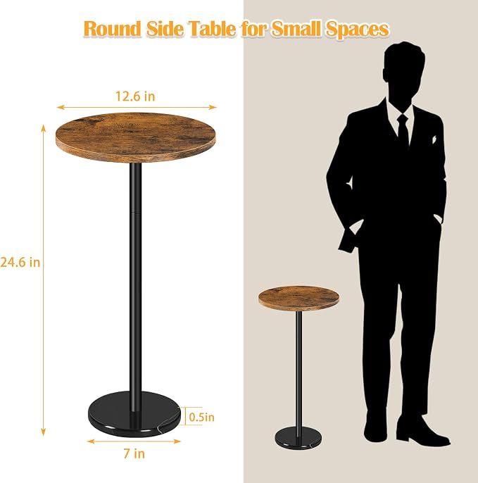 BTY Small Round Side Table Set of 2 Weighted Base End Table Cocktail Table Martini Table with Pedestal Accent for Small Spaces Bedroom Brown and Black