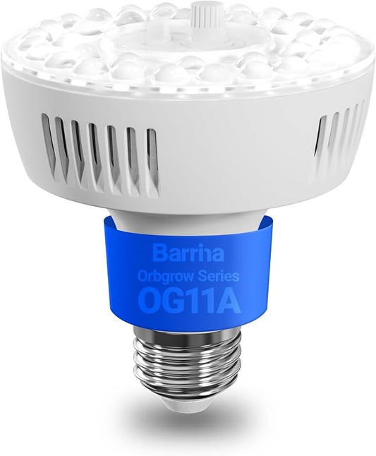 Barrina Orbgrow OG11A Grow Light Bulbs for Indoor Plants, Integrated Dimming & Timing, 5000K 11W(100 Watt Equiv), E26 Plant Light Bulb, Full Spectrum, High PPFD for Seeds and Greens, 1 Pack, White