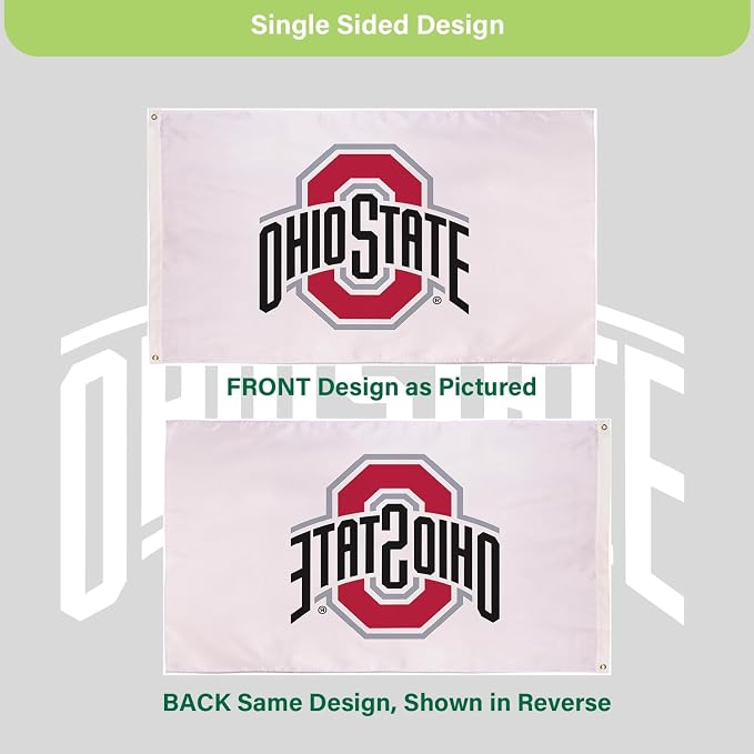 NCAA Ohio State University Flag with Grommets, 3'x5' Ohio State Buckeyes Outdoor College Flags & Banners for Garden Patio Indoor Wall Décor