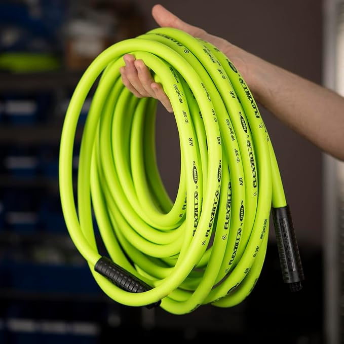 Flexzilla Air Compressor Hose, 1/4 in. x 100 ft., 1/4 in. MNPT Fittings, No-Kink, All Weather, Lightweight, Premium Hybrid Polymer, 300 PSI, ZillaGreen