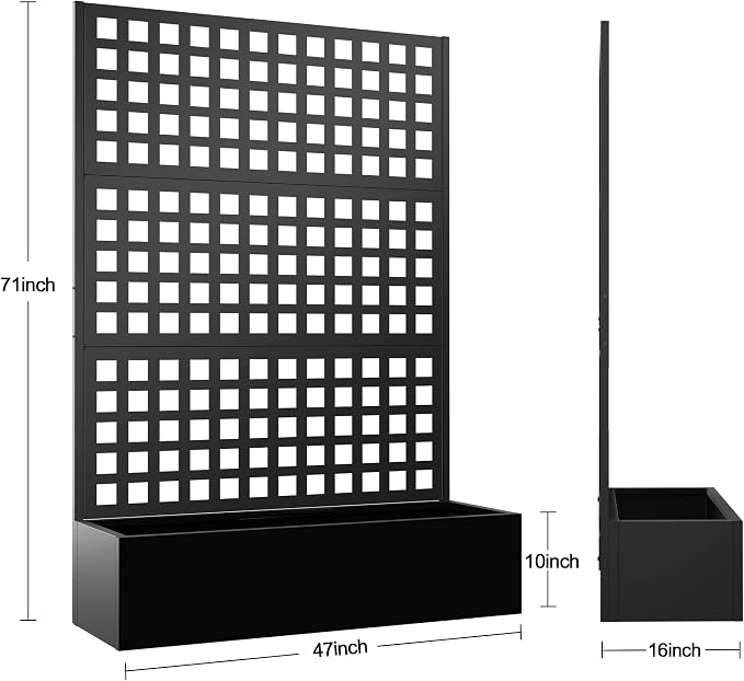 Elevens Metal Planter with Trellis, Trellis with Planter Box & Privacy Screen, Outdoor Raised Garden Bed for Climbing Plants, Trellis Planter Box with Drainage Hole (71"x47"x16")