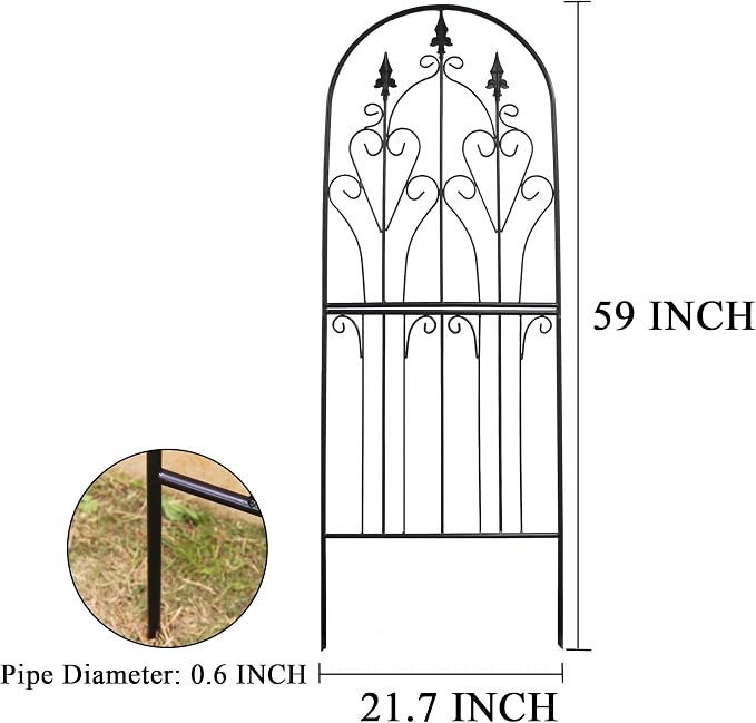 Garden Trellis for Climbing Plants 59" H x 21.7" W Metal Unique Design Decorative Garden Structure Weather-Resistant Lattice Outdoor Decor Flowers Roses Vine Ivy Clematis Black Coating