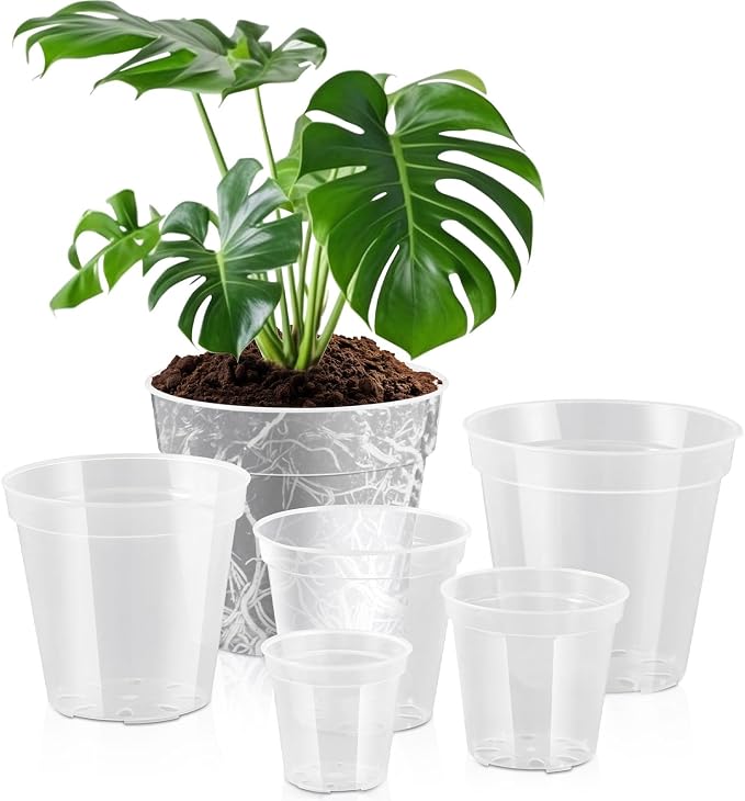 Vesici 6 Pcs 4/5/6/7/8/9 Inch Large Thickened Clear Nursery Pots Variety Pack Plant Pots with Drainage Holes Planters for Indoor Plants Flexible Transparent Plastic Plant Bottle Succulents