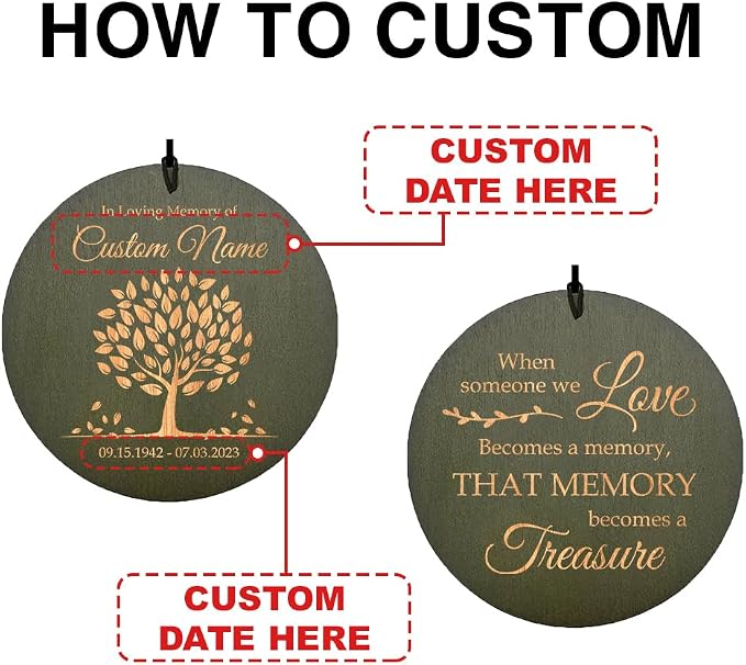 ASTARIN Personalized Tree of Life Memorial Wind Chiems, Sympathy Gift Outdoor Deep Tone Wind Chimes for Loss of Loved One Mom, Hanging on the Porch Garden Patio Yard(Produced in Texas)