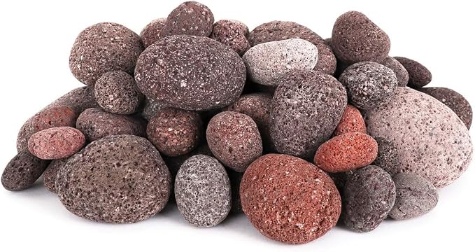 Lava Rock - Tumbled Stones - Red Pebbles - Volcanic Landscaping Rocks (25 Pound, SM/MD/LG Blend)
