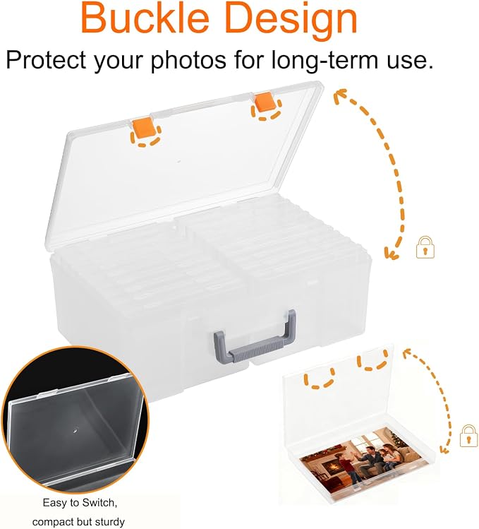 18-Pack Extra Large 5 x 7 Photo Storage Box, Fully Transparent Acid-Free Picture Organizer Case, Clear 5 x 7 Greeting Card Holder & Seed Packet Organizer, Large Craft Keeper with Handle