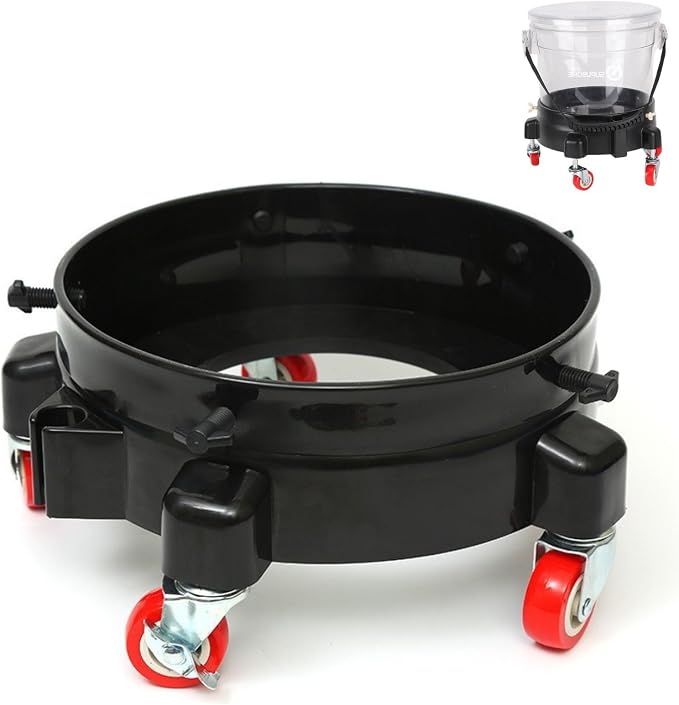 Car Wash Bucket Dolly,5 Gallon Bucket Dolly with 5 Swivel Wheel Casters,360° Rolling Caddy for 3.5 to 6 Gallon Buckets Supports Up to 300 lbs