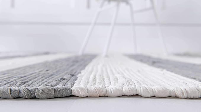 Unique Loom Chindi Rag Collection Area Rug - Striped (10'x 14' 1" Rectangle, Gray/ Ivory)