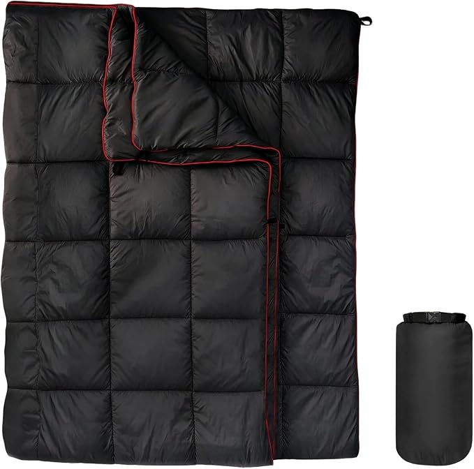Outdoor Puffy Camping Blanket, Packable Outdoor Blanket Waterproof Down Alternative for Camping, Hiking, Backpacking, Traveling, Picnic, Beach, Lawn, Stadium (Black, 55 * 79'')