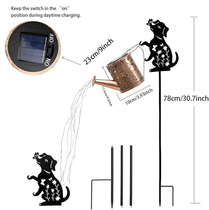 2 Pcs Dog Solar Watering Can with Light, Featuring Metal Dog Statue Silhouette Stake,Outdoor Yard Decor Gift for Women, for Outside Landscapes, Lawn, Garden Path Decoration