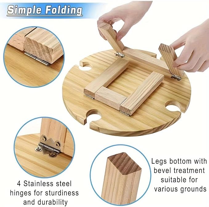 Portable Wooden Picnic Table with Wine Glass Holder - Foldable 2-in-1 Outdoor Snack Tray for Cheese & Fruit, Collapsible Camping Table with Integrated Glass Rack