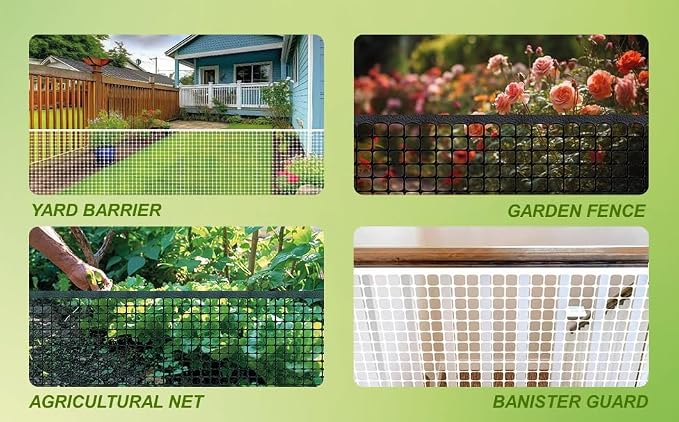 PotatoLife Plastic Hardware Mesh Netting, Garden Netting, Temporary Fence, Tree Guards, Safety Net for Balcony, Deck, Stair Railing, Animal Barrier, Poultry, Deer, with 50 Zip Ties, 40'' x 25', White