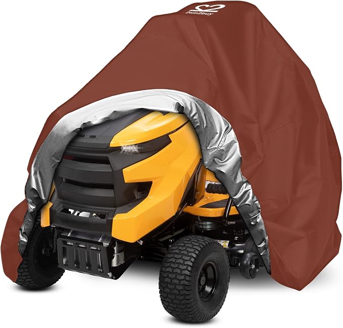 Riding Lawn Mower Cover, Heavy Duty 600D Lawnmower Covers Waterproof Outdoor Lawn Tractor Cover Tarp All Weather Ride on Mower Covers Universal Fit Decks up to 54" with Elastic Cord & Storage Bag
