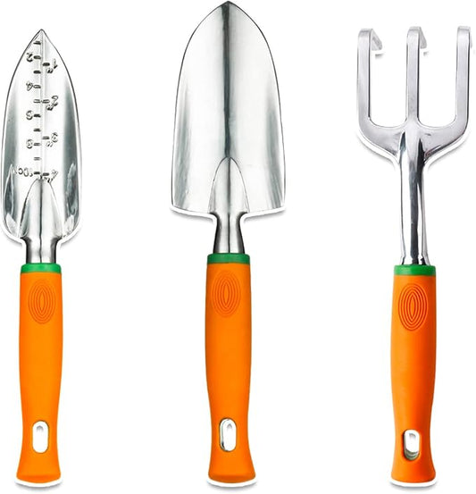 UKOKE Garden Tool Set, 3 Piece Aluminum Hand Tool Kit, Outdoor Tool, Heavy Duty Gardening Work Set with Ergonomic Handle, Gardening Tools for Women Men