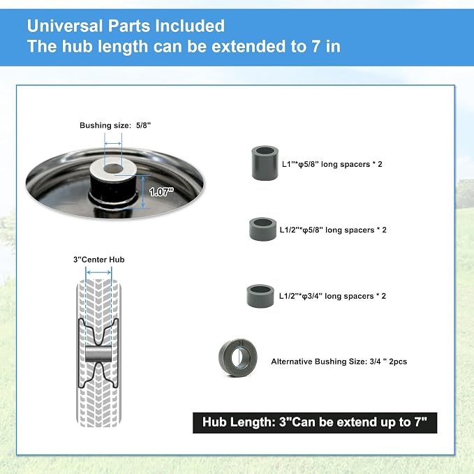 2-Pack of 4.80/4.00-8"Wheels,16" Pnuematic Tires,Steel Rim and 5/8"or 3/4" Axle Bore Hole,3-6" Centered Hub for Wheelbarrows,Garden Carts,Dump Cart,Utility Wagon and More，All Purpose Utility Tire