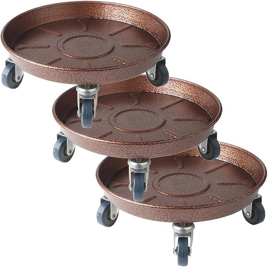 12" Heavy Duty Plant Dolly with Wheels, 200lbs Metal Rolling Plant Stand with Casters, Round Wheeled Planter Caddy Roller Base Carry Potted Tree Flower Pot for Indoor Outdoor Garden, 3 Pack, Bronze