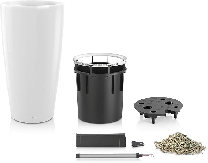 Lechuza Rondo 32 Charcoal Metallic, Self-Watering Tall Planter, D12.6 H22 in