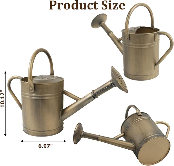 1 Gallon Galvanized Metal Watering Can, Retro Bronze Tone with Detachable Spout, Vintage Rustic Decorative Water Pot for Home Garden Indoor Outdoor Plants