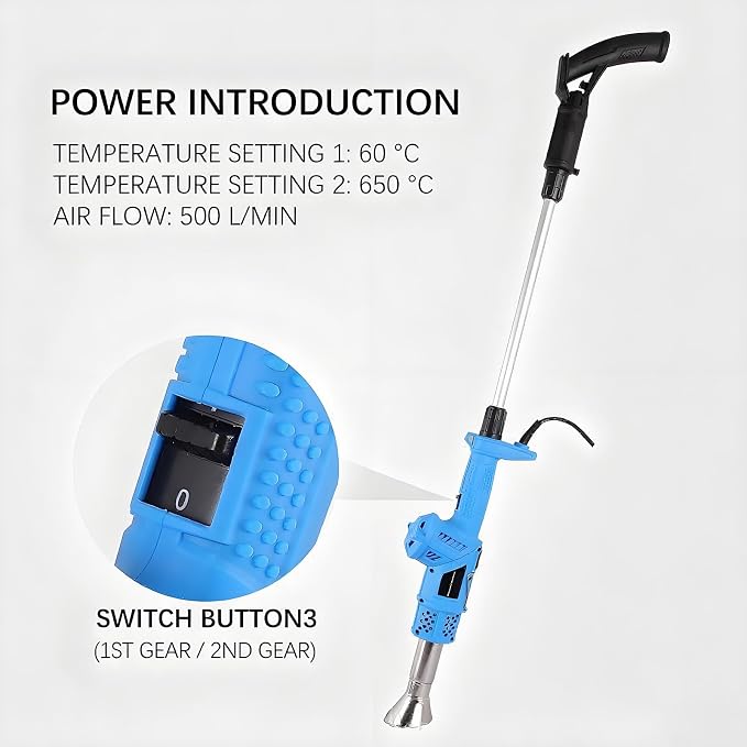 Electric Weed Burner 2000W Thermal Weeder & Hot Air Gun, 1202℉ Max Temperature, Includes 5 Nozzles, Ideal for Garden Grass, BBQ Ignition, Ice Melting