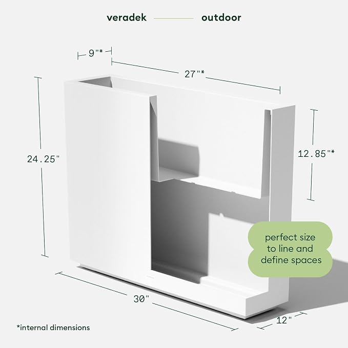 Veradek Block Series Span Plastic Planter - Tall Rectangular Planter for Indoor or Outdoor Patio/Porch | Durable All-Weather with Removable Insert Bucket | Modern Design for Plants, Flowers, Garden