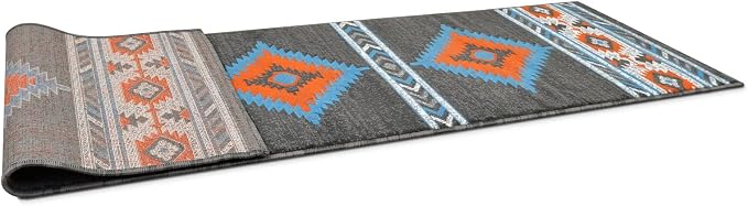 YHSF Southwestern Area Rug - Anti Static & Washable - Lead, 2 ft x 7 ft | Soft Native American Tribal Floor Rugs for Living Room, Bedroom, Hallways, and More - Easy-to-Clean Home Decors