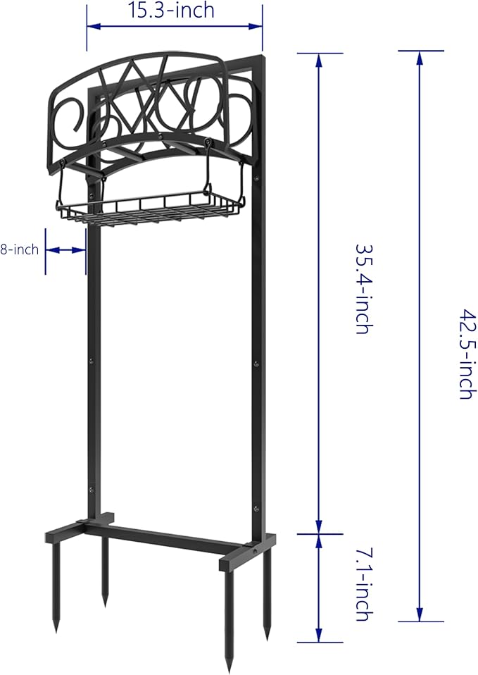 Freestanding Garden Hose Organizer with Black Powder-Coated Finish - Heavy-Duty Detachable Hose Stand Holds 150FT Hose, Includes Storage Basket & Assembly Tools for Outdoor Use