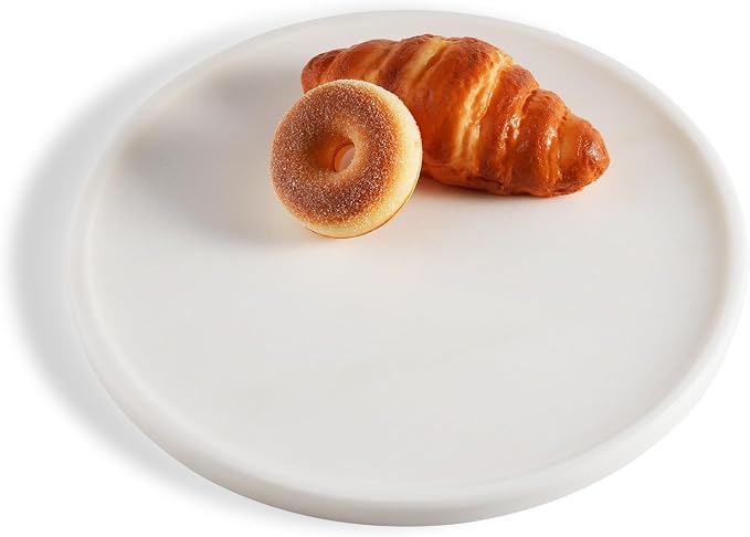 Karibiber 11.8inch Round Marble Serving Tray for Kitchen and Coffee Table, Bathroom Vanity Tray for Counter, White Decorative Catchall Tray for Jewelry, Namib Fantasy