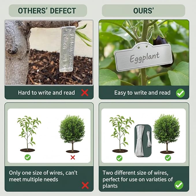 Metal Plant Labels, Aluminum Plant Tags, Tree Markers for Outdoor Garden, Waterproof (3-1/2", 100 Pcs, Two Wire Sizes)