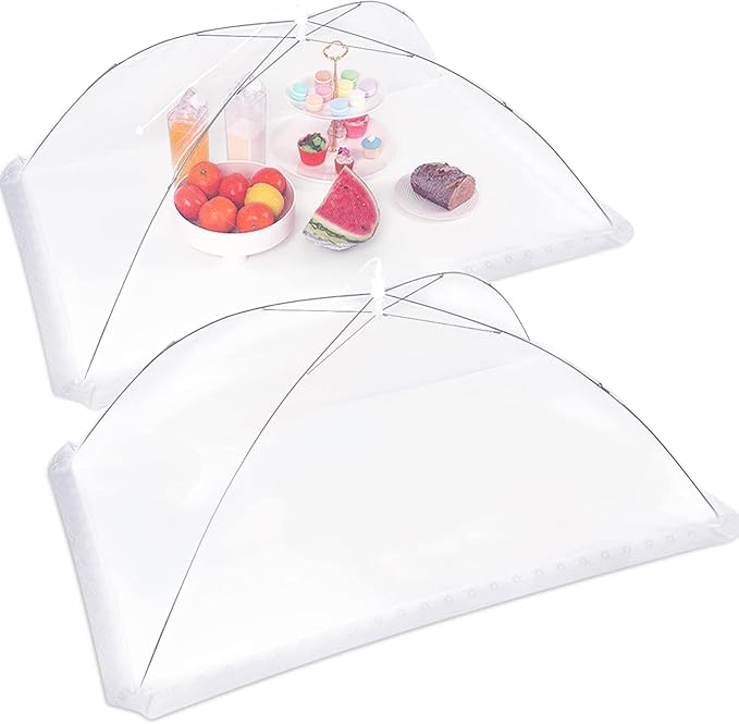 JULBEAR 2 Pcs 40x24inches Extra Large Mesh Food Cover Tent Umbrella Food Screen Covers for Outside Pop-up Mesh Collapsible Food Nets for Parties Picnics Outdoor BBQs Collapsible