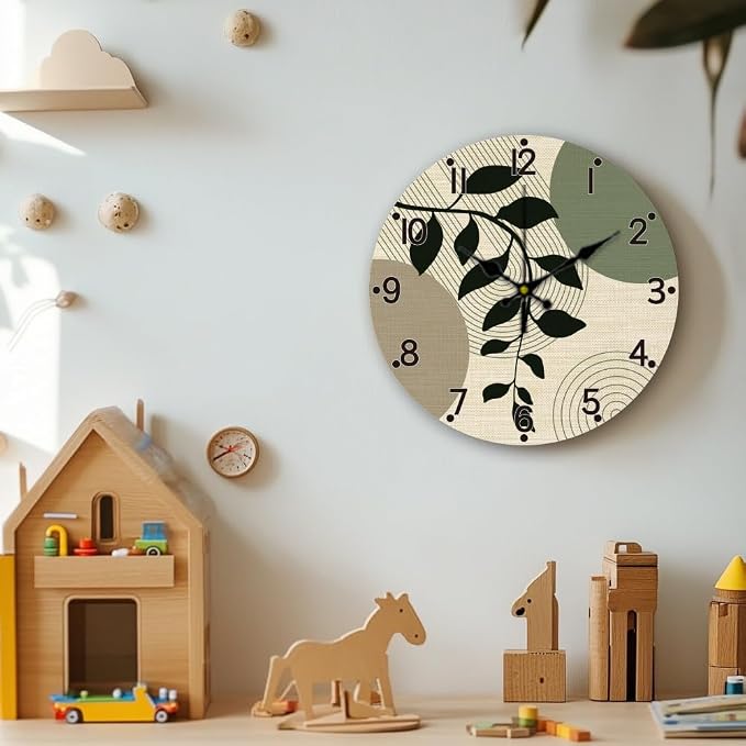 CHGCRAFT Bohemian Geometry Wall Clock 12 Inch Battery Operated Wall Clock Leaves Non Ticking Silent Decorative Clock for Office Bedroom Home Decor