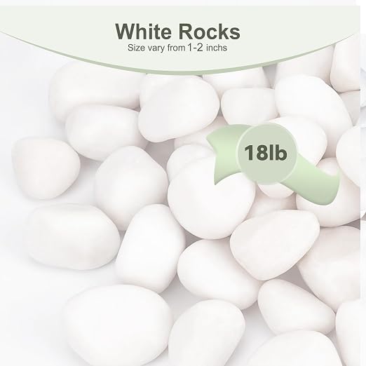 Pulovin 18lbs White Rocks for Plants Indoor, 1-2 inch Decorative Garden Stone Outdoor Landscaping, Walkways, Yard, Large Polished River Rocks for Plants Pots, Vases, Crafts