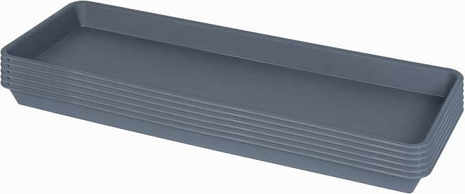 VUWEZ 6 Pack Rectangular Plastic Plant Tray Saucer, Gray, 6 x 11 Inch, Indoor/Outdoor, Durable & Water Resistant
