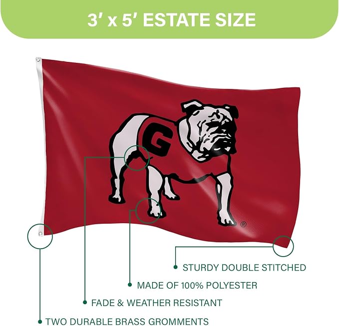 NCAA University of Georgia Flag with Grommets, 3'x5' UGA Bulldogs Outdoor College Flags & Banners for Garden Patio Indoor Wall Décor