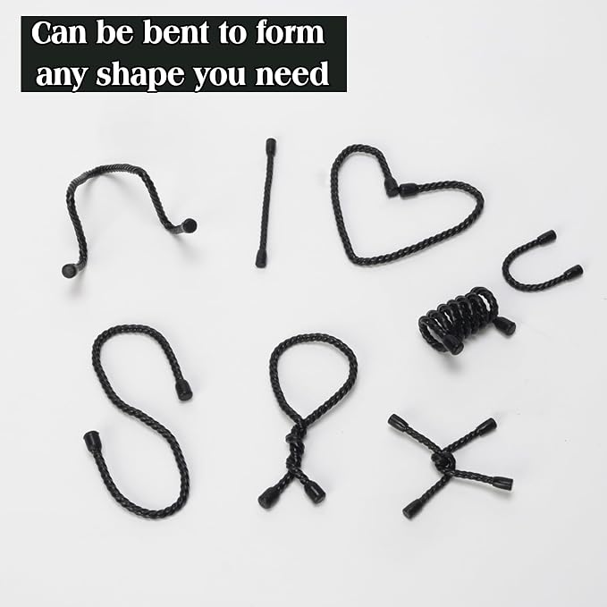 8PCS 18-Inch Silicone Cable Ties, Bendable Rubber Twist Ties, Reusable Twist Ties for Cords, gear ties for Organizing, Bundling (Black)