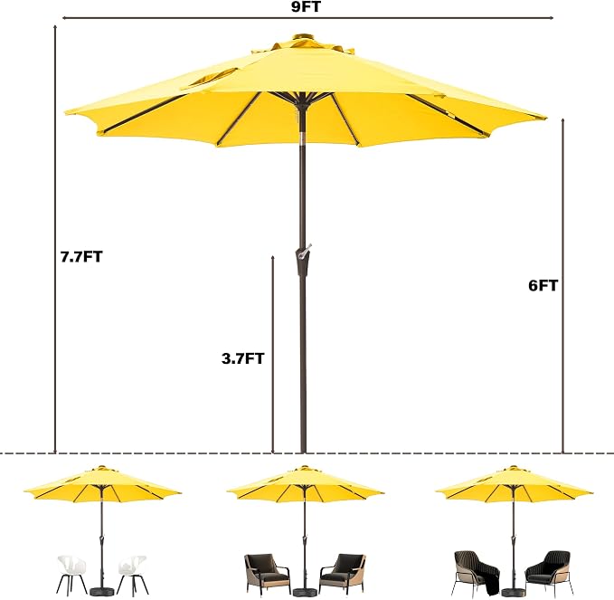 9FT Solar-Powered LED Patio Umbrella with Tilt Crank,Outdoor Market Umbrella with 32 Lights,Sunshade for Deck, Garden and Pool