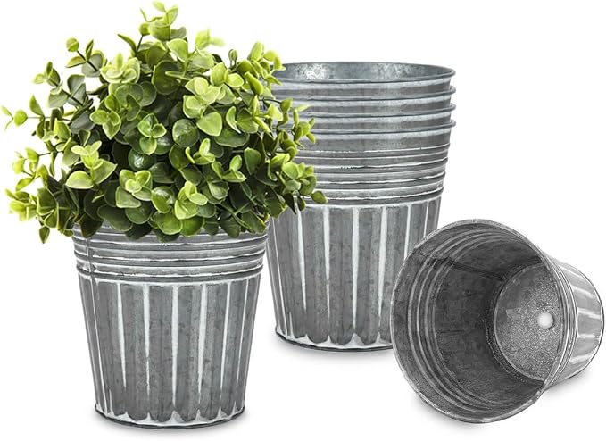 vensovo 6 Inch Silver Metal Rustic Flower Pots - 6Pcs Galvanized Planters with Drainage Hole and Rubber Plug, Rustproof Metal Bucket Plant Pots Farmhouse Vintage Style for Decor