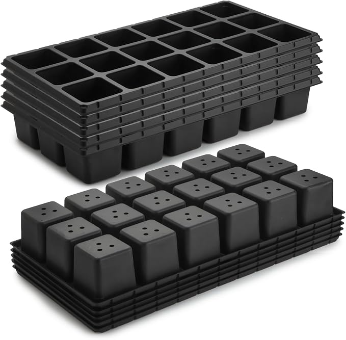 RooTrimmer 10 Pack 18 Cell Seed Starter Trays - 2.9 "Deep 3 Inch Big Cell Plastic Nursery Trays, 20" x 10", for 1020 Flat Trays Seed Germination, Planting Seedlings & Propagation