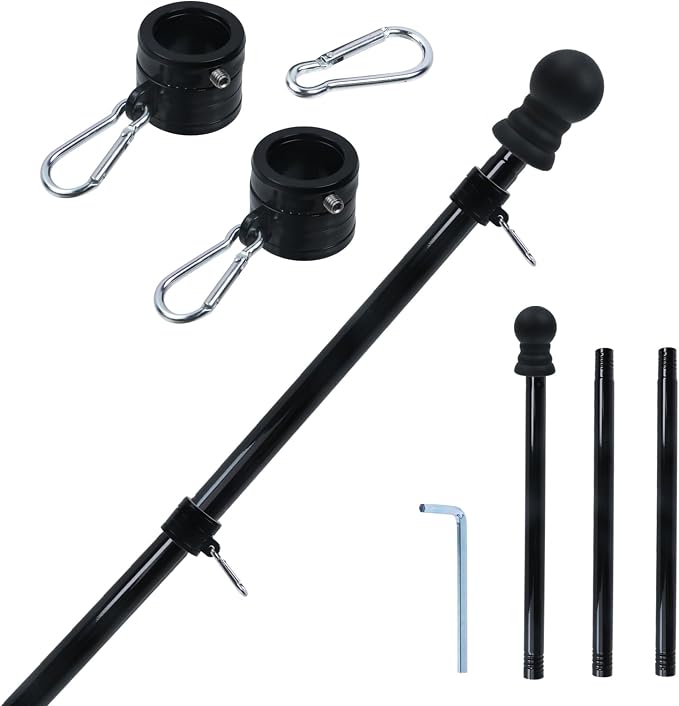 Oedema 4 FT Flag Pole Kit Heavy Duty Stainless Steel Flagpole Holder with Flag Pole Rings for Outside House, Porch, Yard, Black