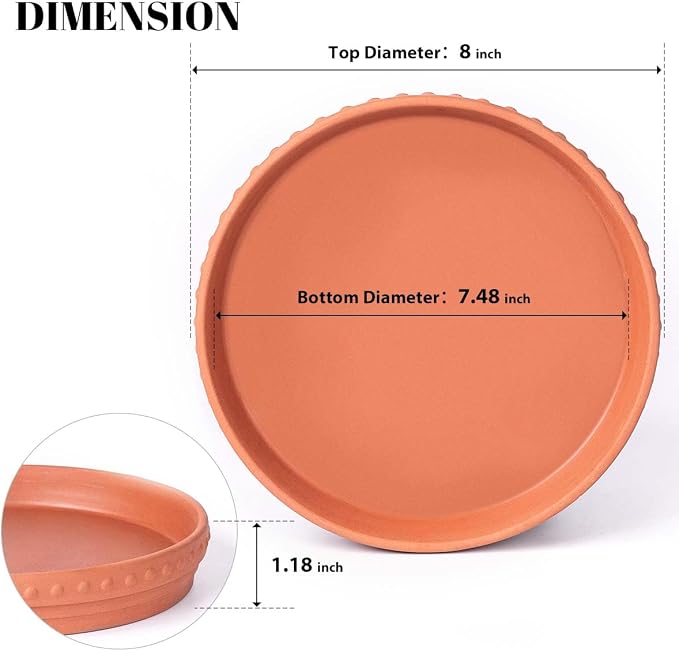 YBX 8-inch Plant Saucer Premium Terracotta Saucer Round Ceramic Plant Trays, Pack of 2 (Nature/Terracotta)